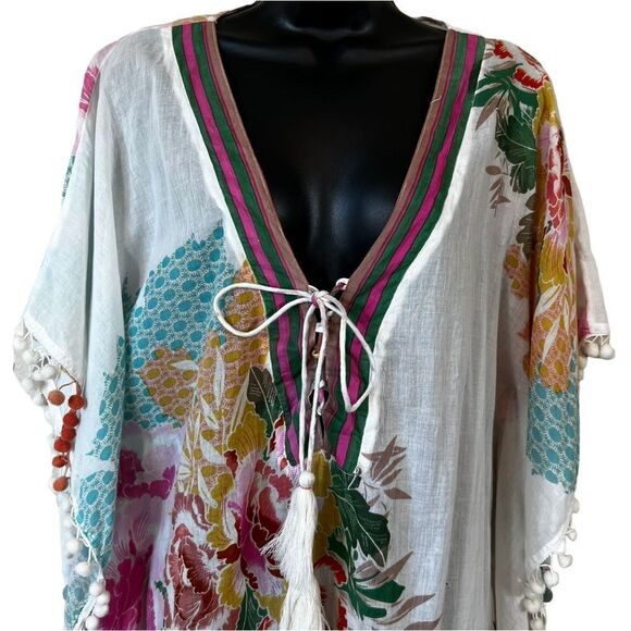 Z&L Floral Pom Pom Kimono Cotton Cover Up - Picture 2 of 8